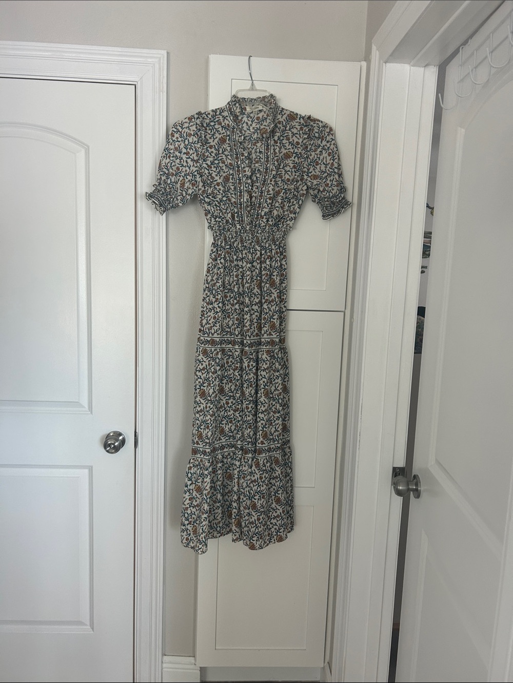 Max Studio Cream Floral Smocked Maxi Dress